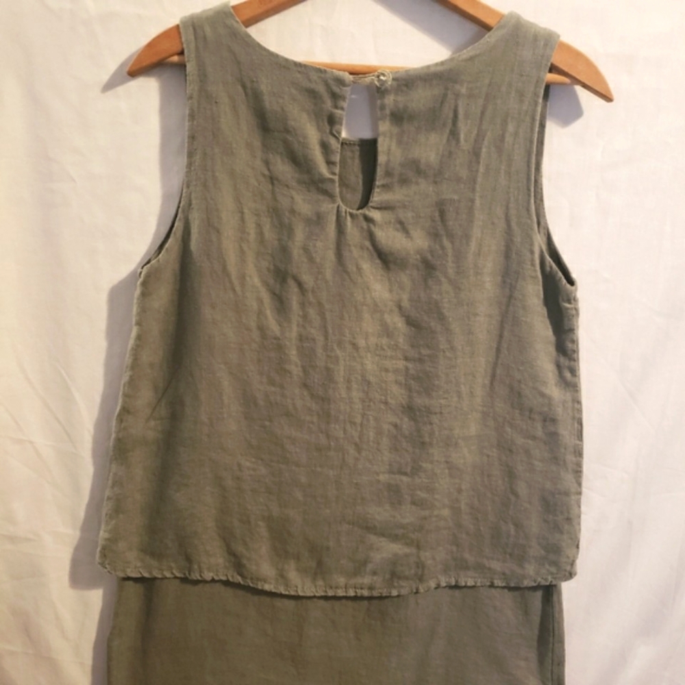 Lungo Larno Linen Summer Dress Olive Green Size S Beach Cruise Cottagecore Boho - Picture 5 of 8